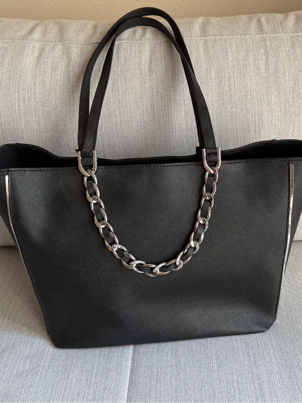 Michael Kors Black Chain-Accent Leather Tote - Picture 2 of 5